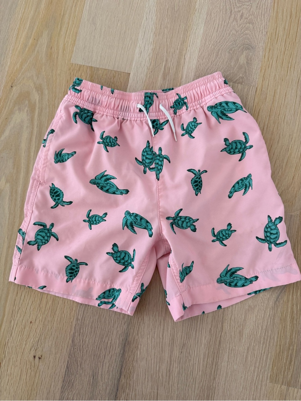 Crewcuts Pink Swim Shorts with Green Turtle Print